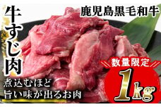 【数量限定】鹿児島県産 黒毛和牛 牛すじ 1kg（500g×2P）A4等級以上！冷凍 小分け 国産 鹿児島県産 の 黒毛和牛 牛すじ カレー おでん にもおすすめ【L-005H】