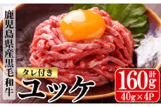 鹿児島県産 黒毛和牛 ユッケ 160g（40g×4P）タレ付き！ A4等級以上！冷凍  小分け 国産 鹿児島県産 黒毛和牛 牛肉 赤身 ユッケ【A-1679H】