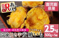 ＜訳あり＞鹿児島県種子島産冷凍焼きいも（安納芋）一口サイズ約2.5kg（500g×5袋）！ 国産 九州産 鹿児島県産 種子島産 で 保存料不使用 着色料不使用 だから お子様 にも安心な 小分け 冷凍 焼き芋 【A-1772H】