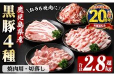 【家計応援】恵味の黒豚 焼肉＋切落しセット (4種・合計2.8kg超！)  冷凍 小分け 国産 鹿児島県産 黒豚 多用途に使える4種セット！大容量！【CP-006H】
