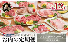 【定期便 全12回】情熱牧場 鹿児島県産お肉の定期便 スタンダードコース お肉 ステーキ すき焼き しゃぶしゃぶ A5等級 黒毛和牛 牛肉 豚肉 焼肉 定期便 冷凍 カミチク 南さつま市