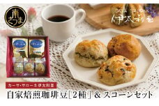 自家焙煎珈琲豆2種（モカブレンド・マイルドブレンド）＆スコーン コーヒー 豆 クッキー 焼き菓子 スイーツ お菓子 ホットビスケット パン ギフト ティータイム 伊太利亜 手作り オリジナルブレンド 鹿児島 南さつま市