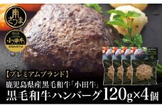 【プレミアムブランド】鹿児島県産黒毛和牛「小田牛」 牛肉100％ ハンバーグステーキ 4個（120g×4） 牛肉 総菜 レトルト 黒毛和牛 小田畜産 冷凍 ギフト 贈答 南さつま市
