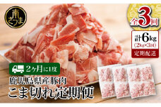 【定期便：2ヶ月に1度】鹿児島県産 豚こま切れ定期便 2kg×3回(合計6kg) コマ切れ 細切れ 小分け 炒め物 冷凍 バラ凍結 お肉 豚肉 スターゼン 南さつま市