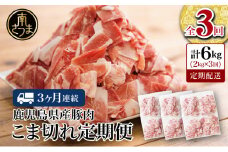 【定期便：3ヶ月連続】鹿児島県産 豚こま切れ定期便 2kg×3回(合計6kg) コマ切れ 細切れ 小分け 炒め物 冷凍 バラ凍結 お肉 豚肉 スターゼン 南さつま市