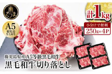 【鹿児島県産】A5等級黒毛和牛切落し 計1kg（250g×4P） 国産牛 牛肉 国産 おかず カレー 牛丼 肉じゃが カミチク 切り落とし 小分けパック 冷凍