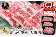 【鹿児島県産】A5等級黒毛和牛 カルビ焼肉 計600g（200g×3P） 国産牛 牛肉 国産 焼き肉 カミチク BBQ バーベキュー アウトドア バラ 丼 プレート 小分けパック 冷凍