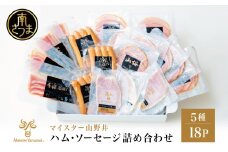【マイスター山野井】ハム・ソーセージ 5種 詰合せ 計18P ウインナー ベーコン ハム スライス お取り寄せ 肉 豚肉 ご当地 鹿児島 グルメ ロースハム オードブル 惣菜 おかず おせち パーティー 手土産 ギフト  贈り物 贈答用 ご贈答 詰め合わせ セット 冷蔵 南さつま市