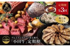 【全3回】プレミアムブランド「小田牛」定期便［加工品づくし］ 鹿児島県産 黒毛和牛 ハンバーグ コンビーフ ローストビーフ 餃子 焼売 総菜 おかず レトルト 冷凍 小田畜産 南さつま市