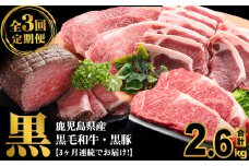 ＜定期便・全3回＞鹿児島県産 黒毛和牛・黒豚を堪能できる定期便(合計2.6kg) t0072-002