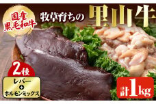 国産黒毛和牛 牧草育ちの里山牛 レバー・ホルモンミックス計1kg 黒毛和牛 和牛 肉 牛肉 国産 レバー ホルモン レバニラ もつ 焼肉 a5-278