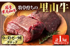 国産黒毛和牛 牧草育ちの里山牛 ローストビーフ用ブロック肉計1kg(500g×2パック) 黒毛和牛 和牛 肉 牛肉 国産 ローストビーフ ブロック 赤身 c5-027