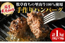 国産黒毛和牛 牧草育ちの里山牛100%使用！手作りハンバーグ 1kg (100g×10個） 黒毛和牛 和牛 肉 牛肉 国産 ハンバーグ 100% 小分け 惣菜 a5-276