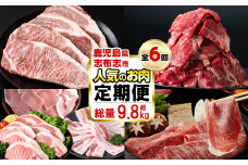 【定期便・全6回】お肉のお楽しみ定期便 総量9.8kg! 牛肉 豚肉 鹿児島県産 九州産 国産 黒毛和牛 ステーキ すきやき しゃぶしゃぶ とんかつ BBQ t0114-001