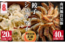 【訳あり】鹿児島県志布志市産黒豚使用 シュウマイ＆訳あり餃子 計60個(シュウマイ 10個×2パック・餃子  20個×2パック) a3-181