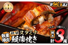 【数量限定】 秘伝のスタミナうなぎ蒲焼き 特大サイズ×3尾 b0-135