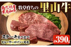 牧草育ちの里山牛 ステーキ食べ比べセット(サーロイン・ヒレ・モモ) 計390g c5-015
