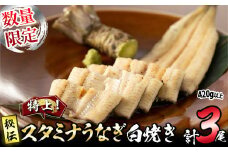 【数量限定】鹿児島県産！秘伝の特上スタミナうなぎ白焼き＜計3尾・計420g以上＞ b0-155