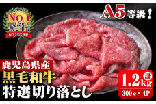 A5等級！鹿児島県産 黒毛和牛特選切り落とし 計1,200g (300g×4P) b0-163-D