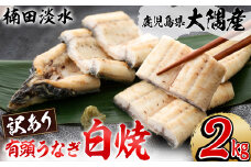 【訳あり】鹿児島県大隅産！楠田の極うなぎ白焼き 有頭2kg（約10尾～14尾） g2-002