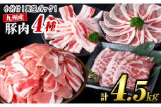 【数量限定】小分け・真空パック!九州産豚肉4種セット＜計4.5kg(計14P)＞豚肉 豚 ロース バラ モモ ウデ 肩ロース バラエティ 詰め合わせ セット 訳あり b3-012