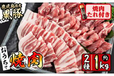 鹿児島県産黒豚焼肉2種＆焼肉のたれセット計1kg(カタロース約500g・バラ約500g・たれ210g) BBQ 焼肉 黒豚 肉 豚肉 ロース カタロース バラ 豚バラ 小分け 詰め合わせ 国産 a5-302
