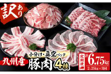 【定期便 全3回】【数量限定】小分け・真空パック!九州産豚肉4種セット(計6.75kg・2.25kg×3回) 定期便 豚肉 小分け 豚 ロース バラ モモ ウデ 肩ロース  真空パック バラエティ 詰め合わせ セット 訳あり t0039-004