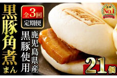 【定期全3回】レンジでお手軽！黒豚角煮まんじゅう 計21個(7個×3回) 豚 黒豚 角煮 鹿児島県産 国産 肉まん まんじゅう 惣菜 おつまみ 定期便 頒布会 t003-027