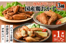 肉屋が作った！国産鶏おかず3種セット＜手羽先ギョーザ・パリッと手羽・チキンバー＞鶏肉 手羽餃子 保存 唐揚げ からあげ おかず お弁当 時短 簡単調理 冷凍 a2-088