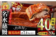 鹿児島県産うなぎ蒲焼 名水慈鰻 40尾(1尾約160g)+きざみ鰻20袋(1袋約50g)＜合計約7.4kg＞ wb82-001
