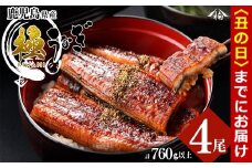 【丑の日までに配送】楠田の極うなぎ 蒲焼き 190g以上×4尾(計760g以上) c6-083-us