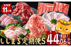 【定期便11ヶ月】ししまる定期便S(11ヶ月連続 月1～2回お届け！・計44.06kg) 黒毛和牛 黒豚 国産牛 九州産 豚 豚肉 肉 牛肉 国産 4等級 小分け 真空包装 冷凍 t0372-001
