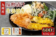 九州産豚ロース(生姜焼き・味噌漬け/各100g×3P 計6P 600g) 国産 九州産 豚 豚肉 生姜焼き 味噌漬け 味付け 肉 味付け肉 簡単 焼くだけ 小分け 冷凍 おかず お弁当 a0-376