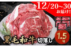 076-36-5 【12月20日～30日お届け】大容量! 普段使いに 黒毛和牛 切り落とし 1.5kg 300g × 5パック 牛肉 肉 国産 九州産 メス牛 和牛 小分け 和食 洋食 カレー 牛丼 煮込み料理 プルコギ 炒め物 お取り寄せ