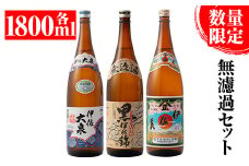 B2-05 《数量限定》無濾過セット！黒伊佐錦 無濾過、伊佐美、伊佐大泉(1800ml各1本・計3本) ふるさと納税 伊佐市 特産品 季節限定 鹿児島 本格焼酎 一升瓶 四合瓶 無濾過 お酒 焼酎 芋焼酎 【平酒店】