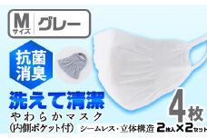 isa1942 ＜Mサイズ＞選べるやわらかマスク＜グレー＞4枚(2枚入×2)！ナノレベルの効果で抗菌・消臭・制菌加工済み！ストッキング製造技術を活かした縫い目の無い立体構造でぴったりフィットするマスク【スカラー】