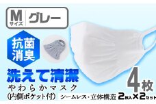 isa1942 ＜Mサイズ＞選べるやわらかマスク＜グレー＞4枚(2枚入×2)！ナノレベルの効果で抗菌・消臭・制菌加工済み！ストッキング製造技術を活かした縫い目の無い立体構造でぴったりフィットするマスク【スカラー】