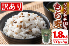 isa256 《訳あり・数量限定》鹿児島県伊佐市産もち麦！＜ダイシモチ＞(計1.8kg・300g×6袋) ふるさと納税 伊佐市 特産品 国産 九州産 訳あり 麦 ごはん 穀類 お米 ヘルシー 腸活 食物繊維【社会福祉法人ひまわり福祉会】