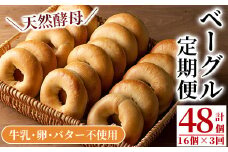 isa333 【定期便・全3回(3ヶ月連続)】プレーンベーグル(総計48個・16個×3回) 天然酵母 ふるさと納税 伊佐市 特産品 パン 国産 白神こだま酵母 ヒマラヤ岩塩 焼きたて 急速冷凍 ベーグル 牛乳・卵・バター不使用  ベーグルサンド 就労支援【工房あけぼの】