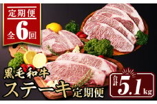 isa642 【定期便6回】黒毛和牛ステーキ定期便(合計5.1kg) 真空包装 真空パック リブロース サーロイン ステーキ 牛 うし 牛肉 アウトドア 食べ比べ BBQ 冷凍 【サンキョーミート株式会社】