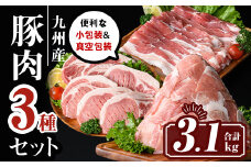 isa661 小分け・真空パック！九州産豚肉3種セット(合計3.1kg) バラスライス ロース とんかつ 生姜焼き 真空包装 真空パック 小分け ぶたにく 豚 肉 詰合せ 詰め合わせ 食べ比べ 冷凍 【サンキョーミート株式会社】