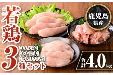 isa713 鹿児島県産 若鶏3種ビックセット(合計4kg) 鹿児島県産 小分け 若鶏 鶏肉 鶏 肉 もも もも肉 むね むね肉 切身 カット済 ささみ ササミ 筋なし セット 詰め合わせ 冷凍  【TRINITY】