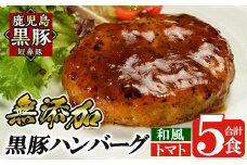 a007 鹿児島黒豚「短鼻豚」無添加ハンバーグセット合計5個！ 【鹿児島ますや】 姶良市 国産 鹿児島県 肉 豚 豚肉 総菜 冷凍ハンバーグ おかず 和風 トマトソース 温めるだけ 簡単 個包装 小分け 一人暮らし