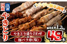 a520 レンジで簡単国産やきとり詰め合わせ＜冷凍＞計48本、約1.2kg超【フタバフーズ】姶良市 焼き鳥 小分け 焼鳥 セット 電子レンジ 調理済み