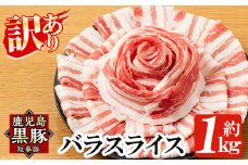 a688 《訳あり》鹿児島黒豚「短鼻豚」バラスライス小分けセット1kg(250g×4パック)【鹿児島ますや】姶良市 国産 豚肉 バラ肉 スライス 冷凍 小分け 小分けパック 1キロ