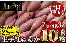 a732 《訳あり》畑の金貨・生芋紅はるか7kgと補償3kg 合計10kg(小さ目サイズ)【甘いも販売所】姶良市 芋 いも さつまいも 紅はるか べにはるか 熟成 規格外