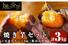 a0001-BS3 冷凍焼き芋！畑の金貨・やきいもセット(紅はるか2kg・シルクスイート1kg)計3kg【甘いも販売所】姶良市 焼き芋 訳あり やきいも スイーツ さつまいも 熟成