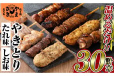 a823 やまさきの焼き鳥食べ比べ(計30本)【やまさき】姶良市 肉 鶏肉 鳥肉 焼鳥 たれ タレ 塩 しお もも 皮 とり皮 ぼんじり しそつくね せせり 小肉 豚 砂ずり 食べ比べ 冷凍 小分け パック 加工品 調理済 総菜 おかず バーベキュー