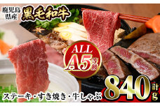 a839 ≪ALL！A5等級≫鹿児島県産黒毛和牛赤身ステーキ(120g×2枚)・モモすき焼き(300g)・モモしゃぶしゃぶ(300g)の詰め合わせセット！【水迫畜産】姶良市 国産 牛肉 和牛 すき焼き肉 すき焼き用牛肉 ステーキ肉