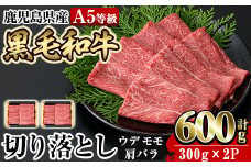 a855 ≪A5等級≫鹿児島県産黒毛和牛切り落とし計600g(300g×2P)【水迫畜産】 姶良市 国産 牛肉 切り落とし